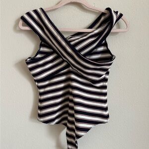 Lovers + Friends Revolve Black and White Striped Bodysuit S